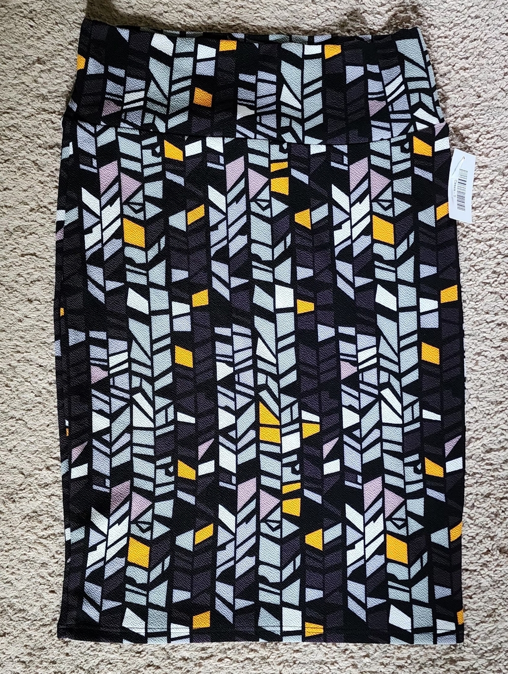 LuLaRoe Cassie Small Black Geometric Skirt with Yellow & White Accents